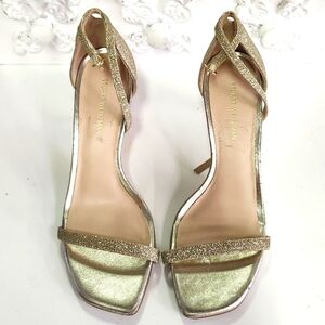 Stuart Weitzman nudistcurve gold champagne ankle strap sandals size 5